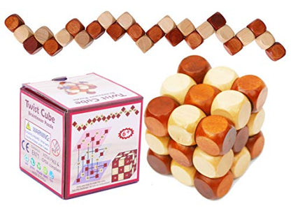 Wooden Twist Cube IQ Puzzle, Brain Teaser Puzzle for Kids and Adults | Wooden brain teaser puzzle for children, teens and adults; ideal stocking stuffer, birthday gift or gift for men.