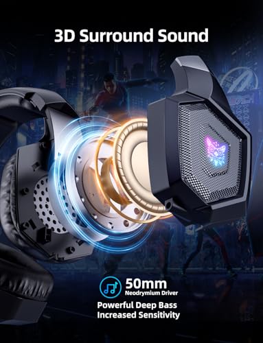 Gaming Headset with Microphone, Gaming Headphones Compatible for PS4 PS5 Xbox PC with RGB Lights, PlayStation Headset with Noise Reduction 7.1 Surround Sound Over-Ear and Wired 3.5mm Jack (Black) - color: Black