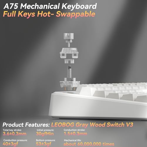 SOLAKAKA A75 75% Wireless Mechanical Keyboard, Hot Swappable Gaming Keyboard with Multifunction Knob & RGB, Gasket Mounted Creamy Keyboard, PBT Keycaps, Compact Layout for Win/Mac/PC - color: Whtie&Black&Grey