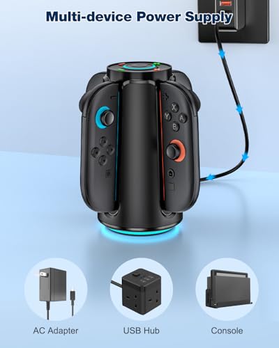 Switch 2 Charging Dock for Nintendo Controller Joy Con (2025), Mocagen Joy-Con 2 Charger Station with Dynamic Light, Magnetic Mount for 4 in 1 Switch 2 Joy-con Accessories - size: Round