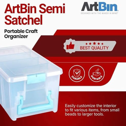 ArtBin 6925AA 탈착식 칸막이가 있는 세미 사첼, 손잡이가 달린 휴대용 미술 및 공예 정리함, [1] 플라스틱 보관 케이스, 아쿠아 악센트가 있는 투명 - color: 투명., size: Pack of 1