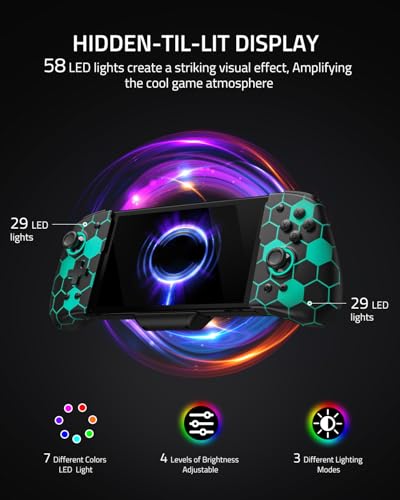 FUNLAB Switch Joypad Controller for Nintendo Joycon Replacement, Hall Effect Switch Handheld Controller Customizable, Luminous Ergonomic Switch One-Piece Controllers with 7 LED Colors/Mapping/Turbo - color: Black-Honeycomb Pattern