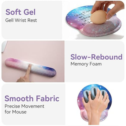 Mouse Pad with Keyboard Wrist Rest,Ergonomic Mouse Pad Wrist Support PU Base with Coaster,Mousepad with Nonslip Base for Computer Laptop Keyboard Home&Office - color: C-Glitter Pink Blue