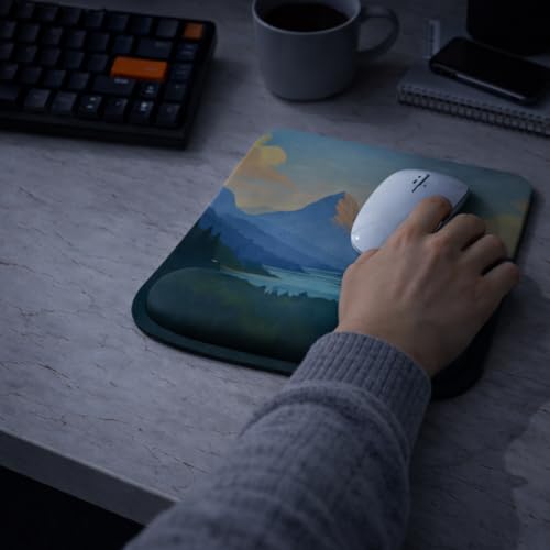 Ergonomic Memory Foam Mouse Pad with Wrist Support, Orange, Ultra-Smooth Surface, Anti-Slip Base (Mountain View, Medium) - color: Mountain View