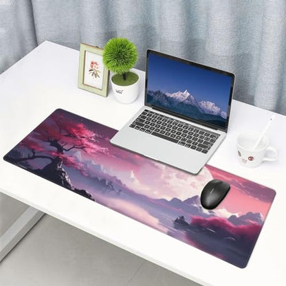Watercolor Japanese Large Gaming Mouse Pad,Japanese Mouse Pad 31.5 x 11.8 in Mat Desk Pad,Large Desk Mat,Extended Keyboard Mousepad with Non-Slip Base and Stitched Edge for Desk Home Office - color: Cherry Blossom1