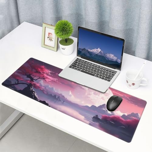 Watercolor Japanese Large Gaming Mouse Pad,Japanese Mouse Pad 31.5 x 11.8 in Mat Desk Pad,Large Desk Mat,Extended Keyboard Mousepad with Non-Slip Base and Stitched Edge for Desk Home Office - color: Cherry Blossom1