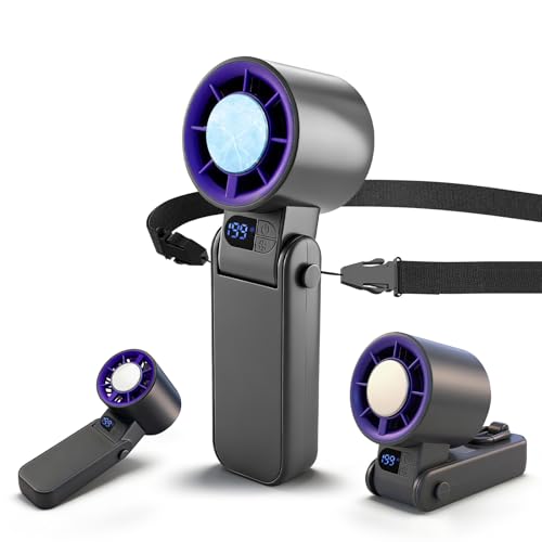 Handheld Portable Turbo Fan with Ice Cooler Personal Cooling Device | 199 Speeds,Digital Display, Up to 12H Runtime, Rechargeable Powerful Mini Personal Fan for Travel/Concerts/Sport Events/Gifts - color: gray