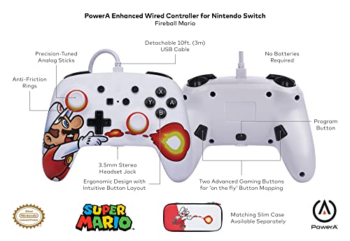 PowerA Enhanced Wired Controller for Nintendo Switch - Fireball Mario, Gamepad, game controller, wired controller, officially licensed - color: Fireball Mario