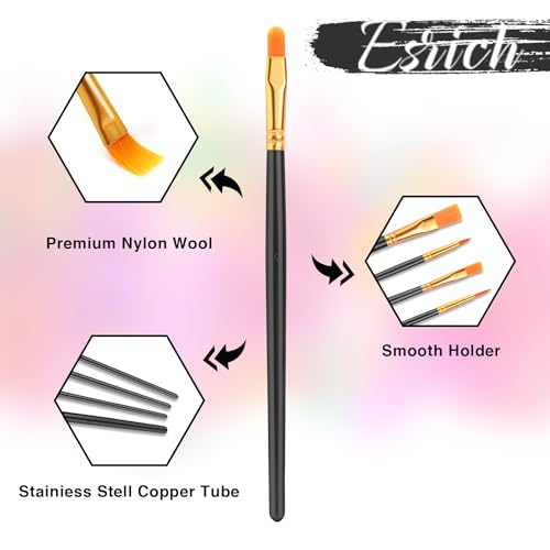 ESRICH Acrylic Paint Brushes Set, 20 Packs 200 Pcs Nylon Hair | Acrylic Oil Watercolor, Face Nail Art, Miniature Detailing, Rock Painting,Painting Artist Professional Kit(Black) - color: Black, size: 200