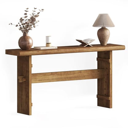 TRIBEWOOD 63-Inch Solid Wood Console Table for Entryway, Narrow Long Farmhouse Sofa Table Behind Couch, for Foyer, Hallway, Living Room, Easy Asswmbly, Brown - color: Brown