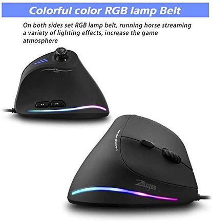 zelotes Wired Gaming Mouse with Joystick,10000DPI,11 Programmable Buttons,RGB,USB Optical Corded Vertical Ergonomic Mouse,Mice for Laptop,PC,Mac,Black