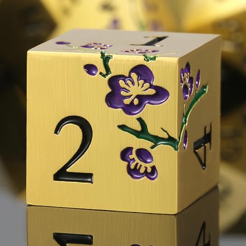 DNDND Metal Dice Set, 7 PCS Metallic Flowers DND Dice with Gorgeous Gift Case for D&D Dungeons and Dragon Tabletop Game (Purple Flowers with Gold) - color: Flower Gold Purple