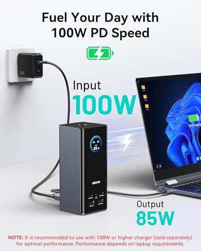 MOKiN USB C Docking Station 3 Monitors Display with Weather Function | 3 HDMI & 2 DP, Max to Extend Triple Monitor, Weather Forecast/Working Status Display/Turn off Screen Button Function