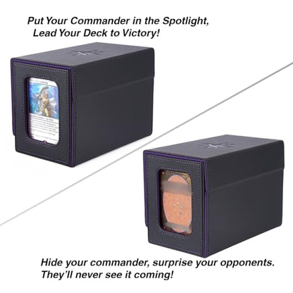 Venssu MTG Deck Box for Commander Display with Dice Tray (Black＆Purple) | Holds 200 Single/160 Double-Sleeved Cards, Fit MTG/PTCG/OPTCG Cards, Strong Magnet, With 2 Dividers & 1 Magnetic Card Holder - color: Black＆Purple
