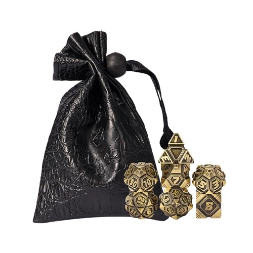 Metal UFO Dice Set, 7 Die Metal Polyhedral Dice Set for DND Dungeons and Dragons Role Playing Games,with Skull Bag.(Ancient Bronze) - color: Ancient Bronze