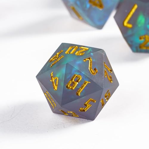 Cusdie Frosted Dice Sharp Edges DND Dice, 7 PCs D&D Dice, Handcrafted Polyhedral Dice Set, for Role Playing Game Pathfinder(Grey) - color: Grey