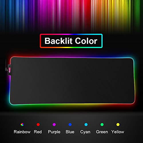Kalafun Large RGB Gaming Mouse Pad XXL Extended LED Mousepad with Non-Slip Rubber Base, Long Soft Light Up Computer Mouse Mat for Laptop (800×300×4mm, Black)