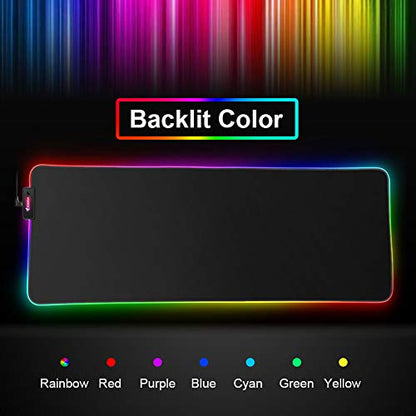 Kalafun Large RGB Gaming Mouse Pad XXL Extended LED Mousepad with Non-Slip Rubber Base, Long Soft Light Up Computer Mouse Mat for Laptop (800×300×4mm, Black)