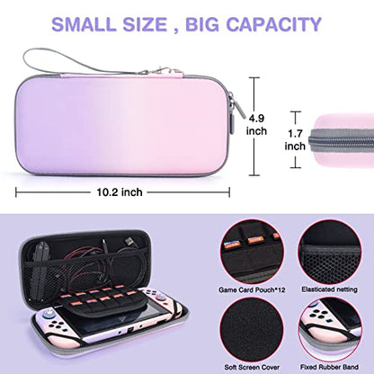 DLseego Pink and Purple Switch Case Set Gradient Carrying Case with 10 Slots Cute Protective Dockable Hard Shell with 4PCS Glitter Cat Paw Thumb Grips Caps and 1PC Flower Blossom Chain For Switch 2017 - color: Pink and Purple, size: Switch 1 6.3inch