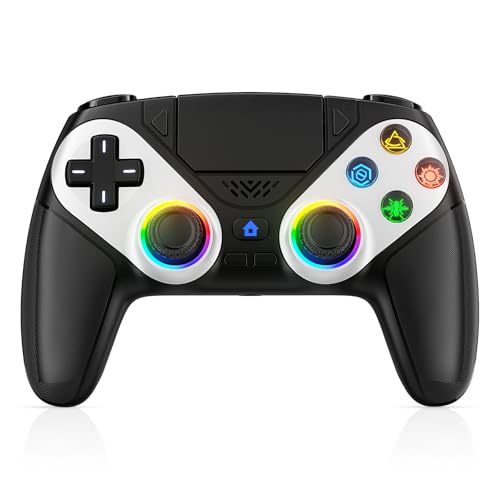 Dinosoo RGB Wireless Controller for PS5/PC/Mobile – Bluetooth Gamepad with Turbo, Macro, Dual Vibration, 6-Axis Gyro, 3.5mm Audio Jack, Built-in Speaker, 1000mAh Battery (Black) - color: Black