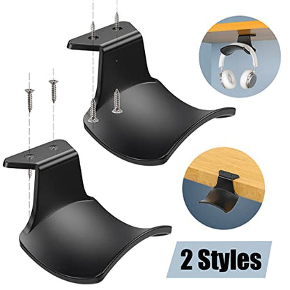 2-Pack Never Fall Headphone Hook Hanger Wall Mount Headset Holder | Stand fixted with screws for airpods max sennheiser sony bose beats akg - color: Black Z(2 Pack)