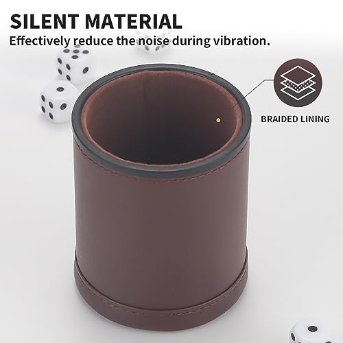 5 Pack PU Leather Dice Cups Velvet Felt-Lined Shaker Cups with 25 Dot Dice for Bar Party Yahtzee Farkle Dice Games, Brown - color: Brown