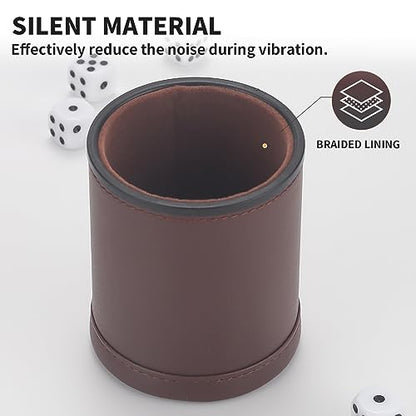5 Pack PU Leather Dice Cups Velvet Felt-Lined Shaker Cups with 25 Dot Dice for Bar Party Yahtzee Farkle Dice Games, Brown - color: Brown