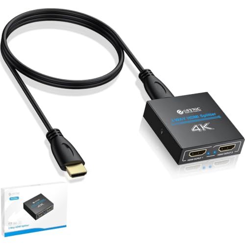 eSynic 4K@30Hz HDMI Splitter 1x2-1 in 2 Out HDMI Splitter for Dual Monitors-Plug & Play-Supports1080P 3D HDCP Bypass – for PS4/PS5, Projector, PC, TV, Office Conference -Only Mirror No Extend Mode - size: 1 In 2 Out
