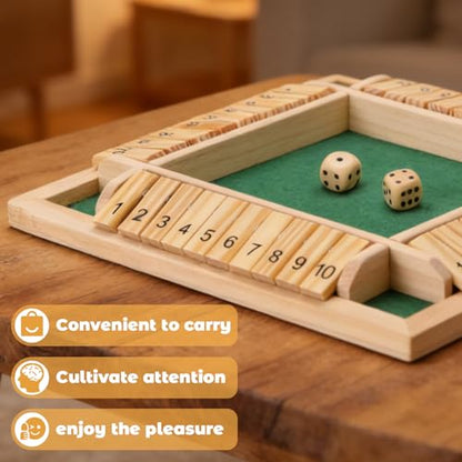 Shut the Box Game, 8.74in 2dice for 1-4 Players Educational Math Game | Family Games for Kids and Adults Classic, 10 Tiles, Wood-tone Wooden Board Games for Stem Learning, Travel, Gatherings - size: 8.74 * 8.74 * 1.38in