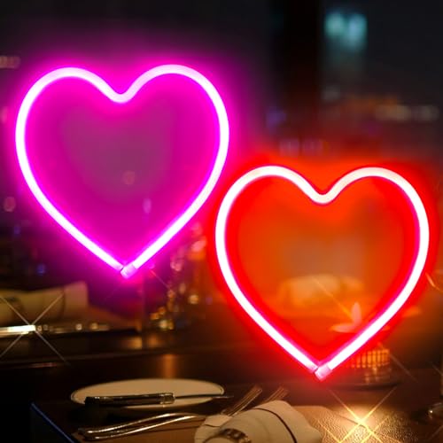 2PK Heart Neon Sign Battery Operated or USB Powered Heart Lights Pink & Red | LED Heart Neon Lamp for Valentines Day Wedding Proposal Mother's Day Dorm Bedroom Decor, Gifts for Mom Wife Girfriend Girls - color: Pink and Red, size: 2 pack