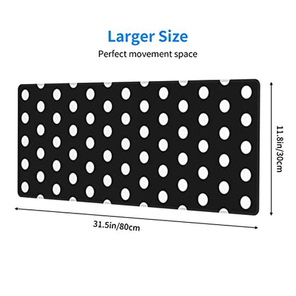 White Polka Dot Mouse Pad Extended Large Gaming Mousepad XL Big Long Oversized Desk Mat Stitched Edges 31.5 X 11.8 Inch for Home Office - color: Black1