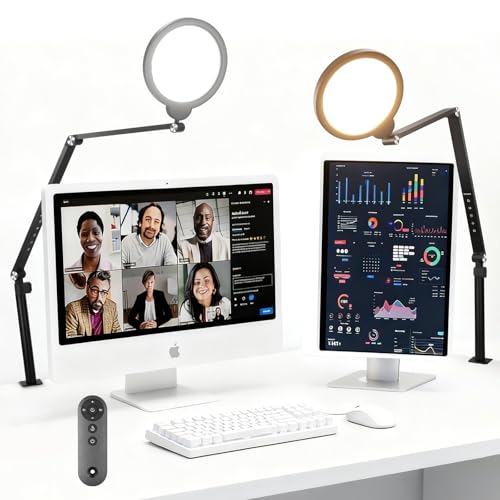 NEEWER Basics 18W 7" Ring Light with Desk Stand/C Clamp, 2 Pack 3000K-6500K Dimmable Full Screen LED Circle Lighting for Video Conference Streaming Phone Selfie Recording Laptop Computer Zoom, R18
