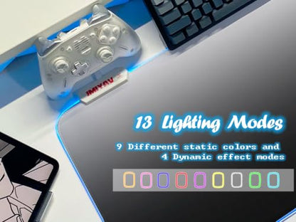 JMIYAV White RGB Gaming Mouse Pad 31.5x12 Inch PC XL Large Extended Glowing Led Light Up Desk Pad Non-Slip Rubber Base Computer Cute Mousepad Mat Desk Accessories Gaming Setup 83-HB - color: Black-to-white gradient