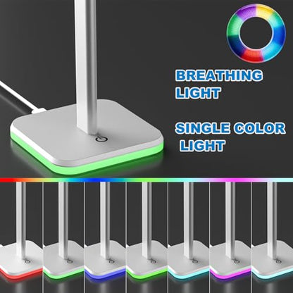 Headphone Stand for Desk - Headset Stand Headphone Holder (RGB-White) | with Aluminum Hanger and Plastic Headrest, headphone holder for AirPods Max, Sony, Bose, Beats and More - color: RGB-White