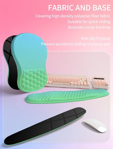 Hokafenle 2in1 Combination, Wave Keyboard Wrist Rest and Ergonomic Curvature Mouse Pad Wrist Support for Relieve Wrist Pain, Filled with Soft Cushion Memory Foam, Gradient Green - color: Gradient Green