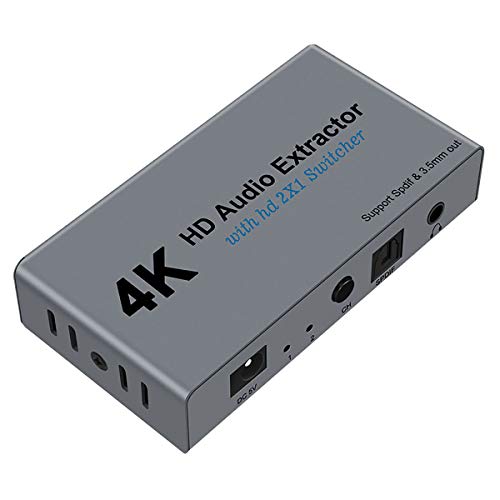 HDMI Switch 2x1 HDMI Splitter 2 in 1 Out Switcher HDMI Converter with 3.5mm/Optical Audio Extractor Adapter Support 4K30HZ 1080P Full HD for Xbox360 PS4 Roku HDTV Apple TV