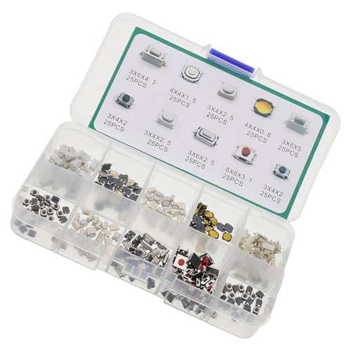 LABRIMP Tactile Momentary Push Button Switches 250pcs Assortment Kit Car Off Mini Automotive Light Touch Vehicle Replacement Arcade Game Parts