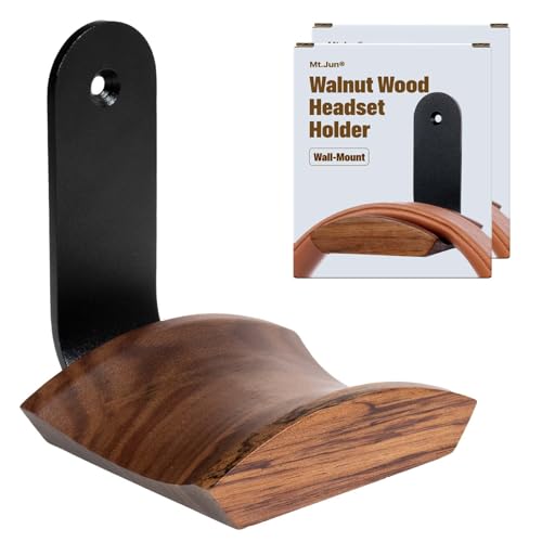 Walnut Wood Headphone Wall Mount, Wide Curved Headband Support (2 Pack) | Elegant Headphone Display, Protects Headbands from Creases, Aluminum Bracket, Adhesive or Screw Mount, Fits Gaming Headsets - color: Walnut Wood, 2 Pack