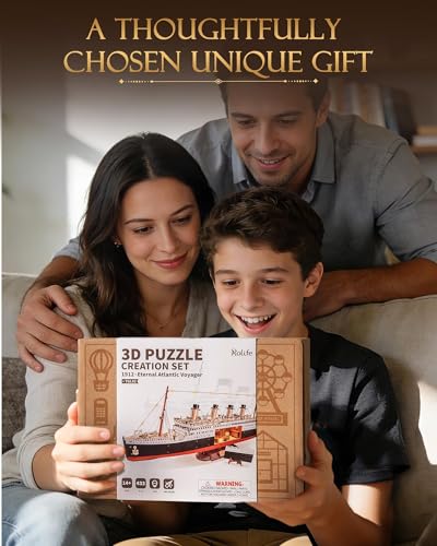 Rolife 3D Wooden Puzzles for Adults with LED Lights, 433 Pieces 19.5" Titanic Model Ship Kits for Adults, DIY Craft for Home Decor & Unique Birthday Valentine's Day Gift