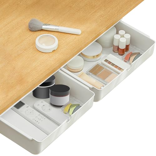 Poeland Under Desk Drawer Self-Stick Storage Organizer for Office Home School Large Size White 2 Pack - color: Off White(2 Pack)