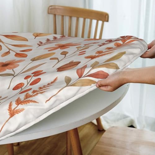Famame Fall Foliage Sunflower on Plaid Round Fitted Tablecloth with Elastic Protector Table Kitchen Dinner Waterproof Oil-Proof Table Covers Fits 40"-44", Small - color: Fall Foliage Sunflower, size: Small (40"-44")