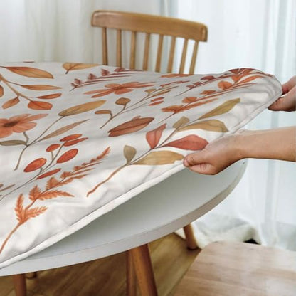 Famame Fall Foliage Sunflower on Plaid Round Fitted Tablecloth with Elastic Protector Table Kitchen Dinner Waterproof Oil-Proof Table Covers Fits 40"-44", Small - color: Fall Foliage Sunflower, size: Small (40"-44")