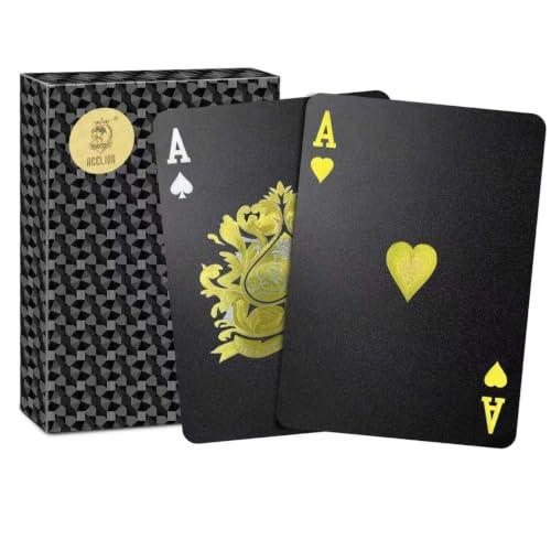 ACELION Waterproof Playing Cards, Plastic Playing Cards, Deck of Cards, Gift Poker (Black Diamond Cards) - color: Black