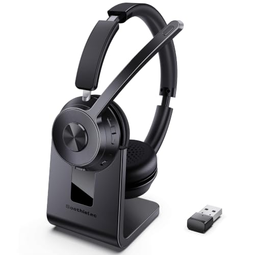 Wireless Headset with Mic for Work, Bluetooth Headset with Noise Cancelling | Headphones with Microphone Mute & USB Dongle for PC/Computer/Laptop/Cell Phones/Remote Work/Call Center (Black) - color: Black