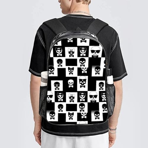 Waterproof Clear Beach Backpack Large Capacity PVC See Through Bag | Waterproof, Gothic Skull Black And White Checkered, Transparent Daypack, for Work Travel College Seaside Beach Trips - color: Pattern (332)
