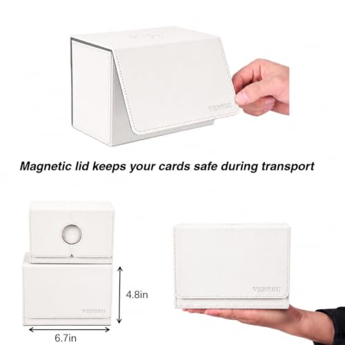 MTG Deck Box for Commander Display with Dice Tray (White＆Grey) | Holds 200 Single/160 Double-Sleeved Cards, Fit MTG/PTCG/OPTCG Cards, Strong Magnet, With 2 Dividers & 1 Magnetic Card Holder - color: White＆Grey