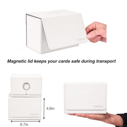 MTG Deck Box for Commander Display with Dice Tray (White＆Grey) | Holds 200 Single/160 Double-Sleeved Cards, Fit MTG/PTCG/OPTCG Cards, Strong Magnet, With 2 Dividers & 1 Magnetic Card Holder - color: White＆Grey