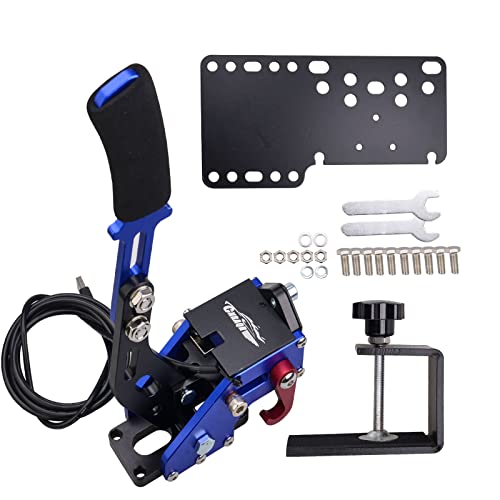 CNRAQR PC Racing Game USB Handbrake for 16Bit SIM for Racing Games, Compatible with G27 G29 G923 T500 T300 Simulate Linear Handbrake Blue（With Fixing Clip and Plate - color: Blue