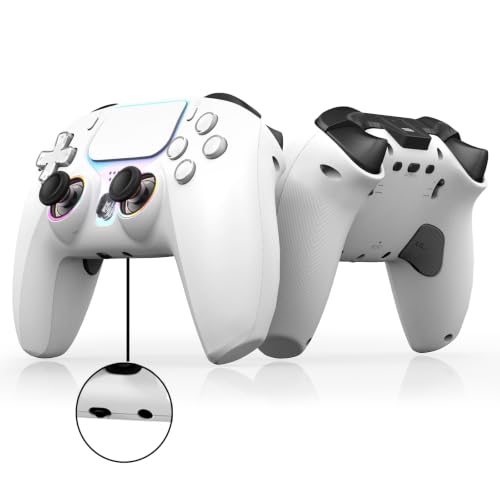 NBCP W1 Wireless Controller for PS5,Compatible with PlayStation 5/PS5 Pro/Slim/PC,with Hall Effect Joysticks, Back Paddles & Macro,Bluetooth,Turbo,Dual Vibration,6-Axis Gyro,RGB Ring,1000mAh,3.5mm Audio Jack,PS5 Pro Controller Gamepad with Speaker(White)