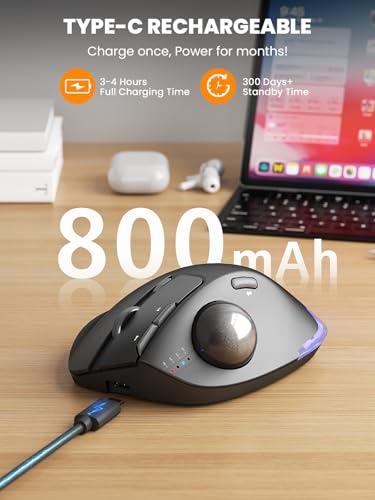 Ergonomic Wireless Trackball Mouse, Rechargeable Adjustable 0°/18° Angle | SABLUTE MAM1 Pro Thumb Control Mice, Quiet Click, 3 Multi-Device Bluetooth & USB Receiver for Office, Windows Mac-Gray Ball - color: Gray ball